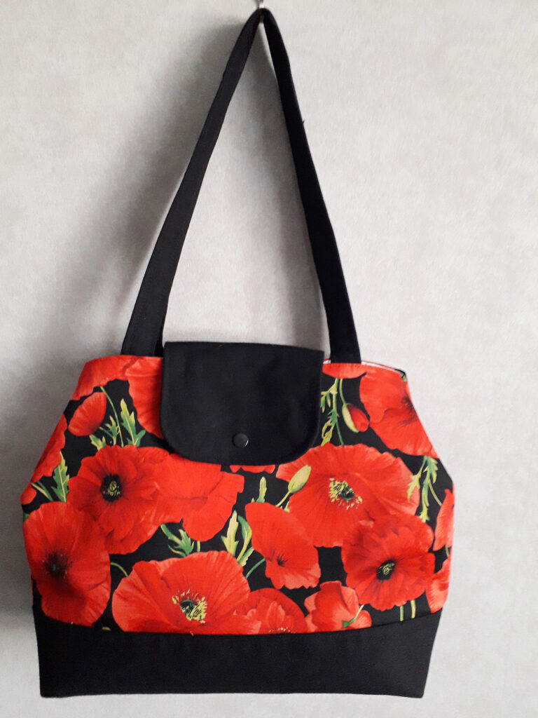 Sac cabas motif coquelicot rouge et noir